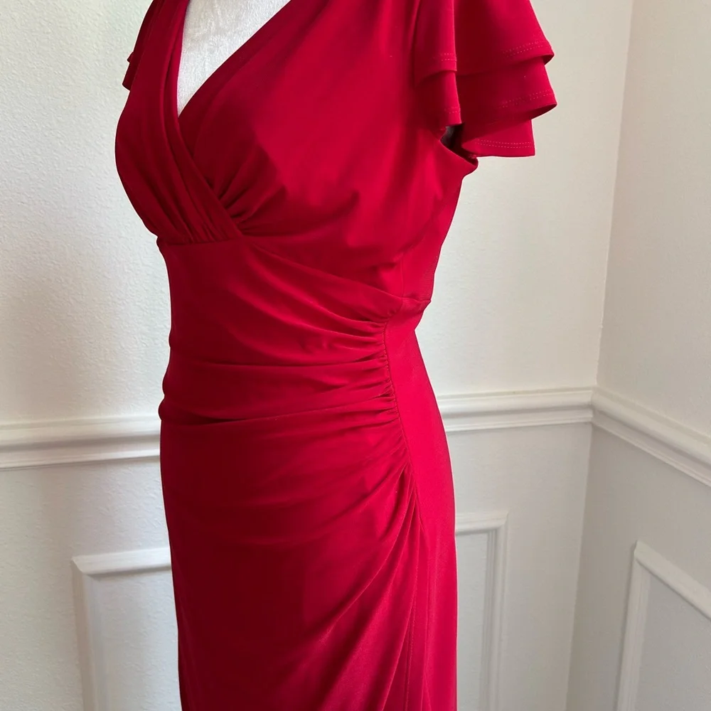 Ralph Lauren Red Sheath Midi Dress with Flutter Sleeves - Picture 5 of 6